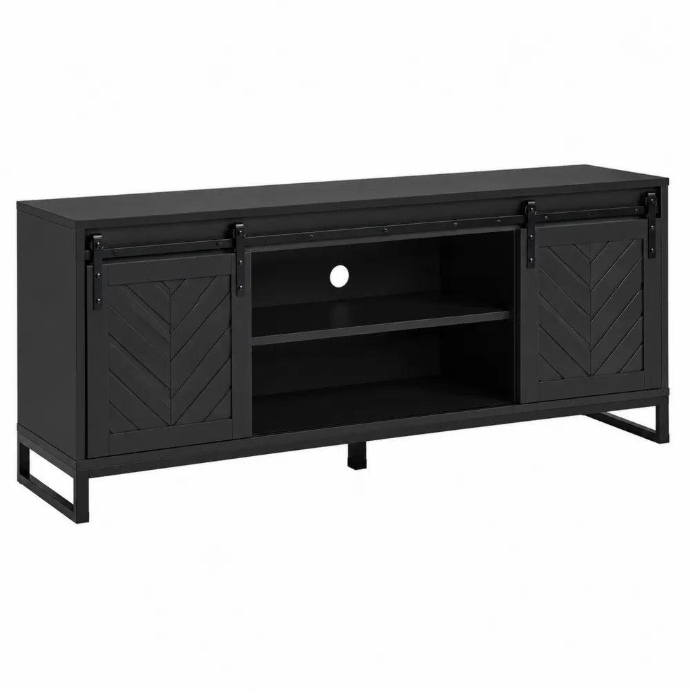 Czarna szafka RTV z drzwiami przesuwnymi z MDF 152 cm