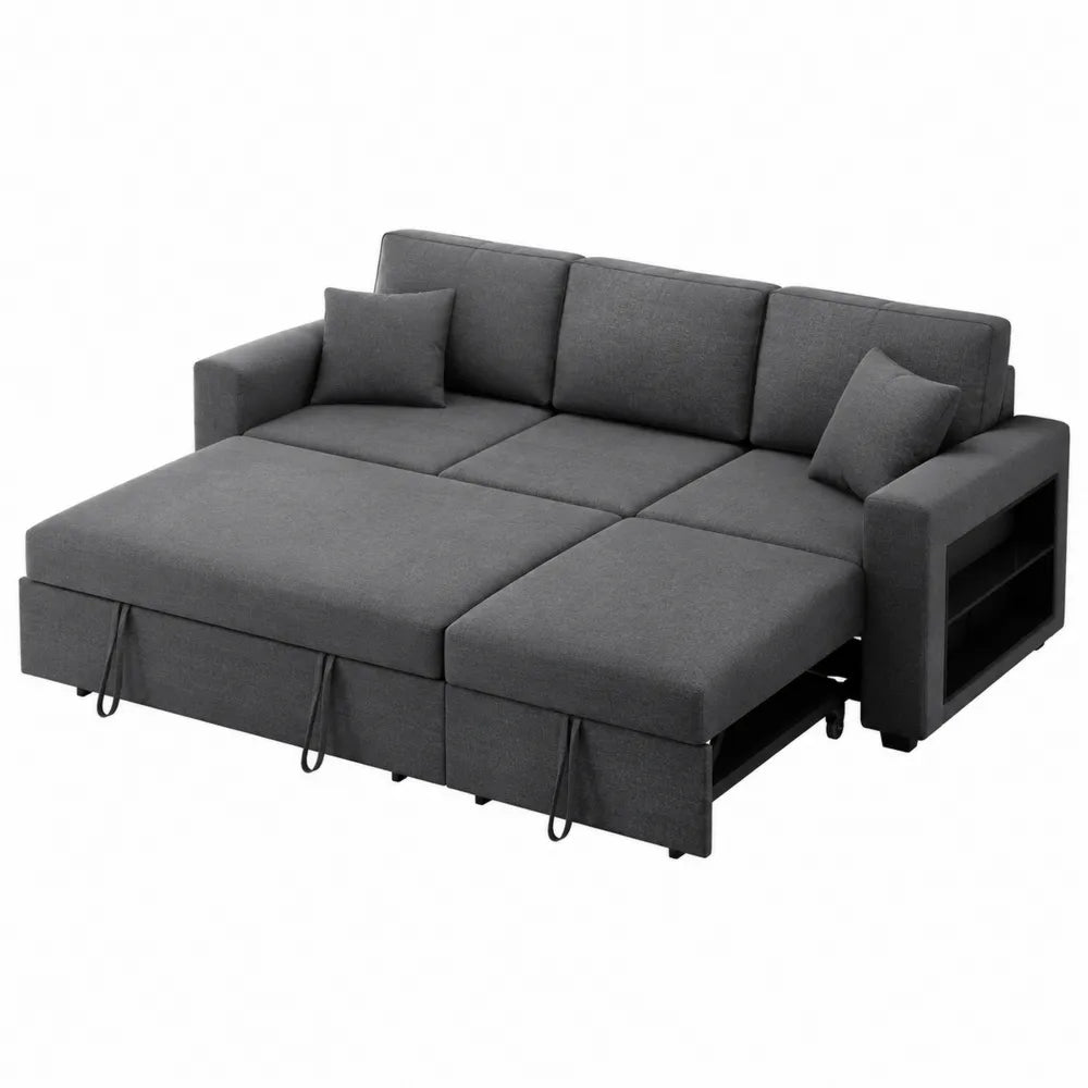 Rozkładana sofa narożna 3-osobowa z tkaniny poliestrowej ciemnoszara