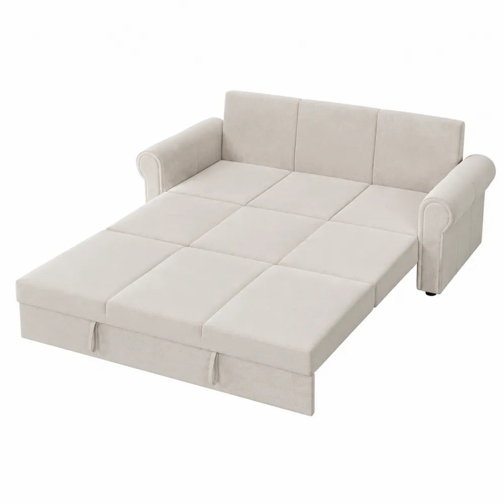 Sofa rozkładana z funkcją spania tkanina kremowa