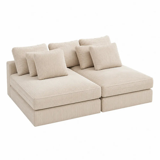 Sofa modułowa sztruksowa beżowa 200 cm