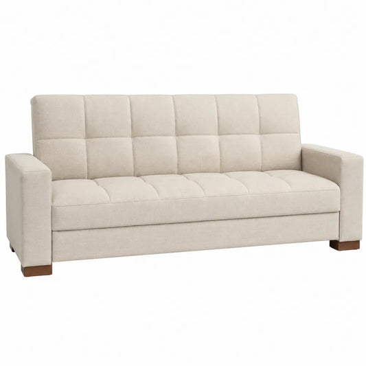 Sofa trzyosobowa rozkładana kremowa 200cm drewno i poliester