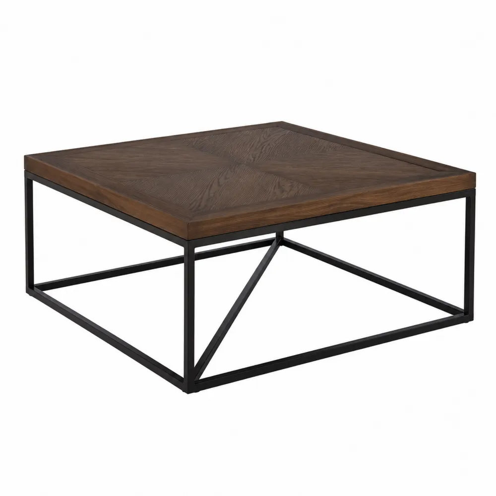 Stolik kawowy drewno i metal 80x80x45 cm brązowy/czarny