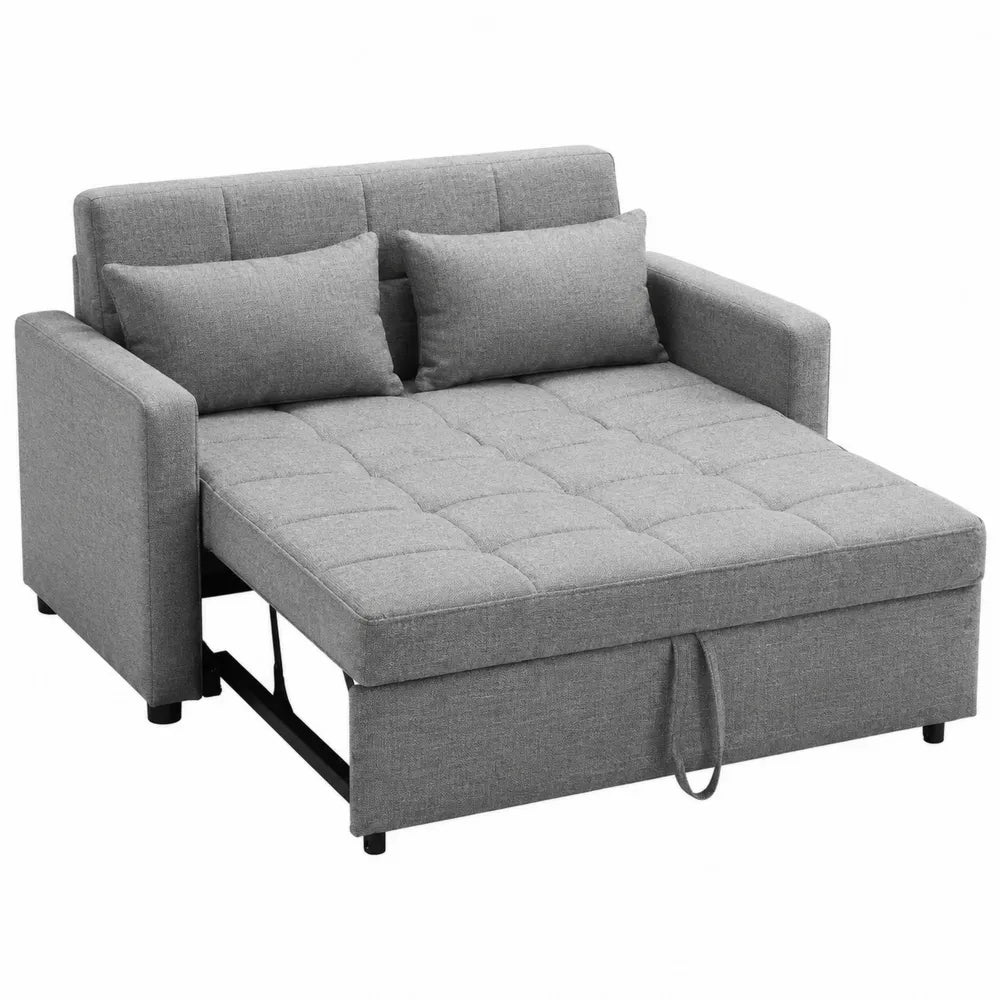 Sofa rozkładana 2-osobowa szara z tkaniny poliestrowej
