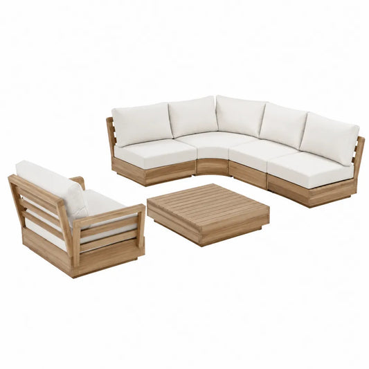 Zestaw drewnianych mebli ogrodowych z poduszkami, modułowa sofa narożna, biały