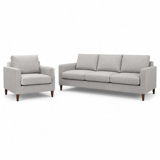 Zestaw sofa i fotel, lniana tkanina, szara, sofa 220x85x75 cm, fotel 90x85x75 cm